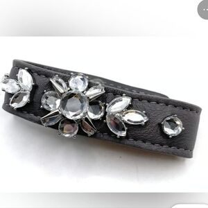 Lia Sophia Ophelia Leather & Rhinstone gray leather snap bracelet